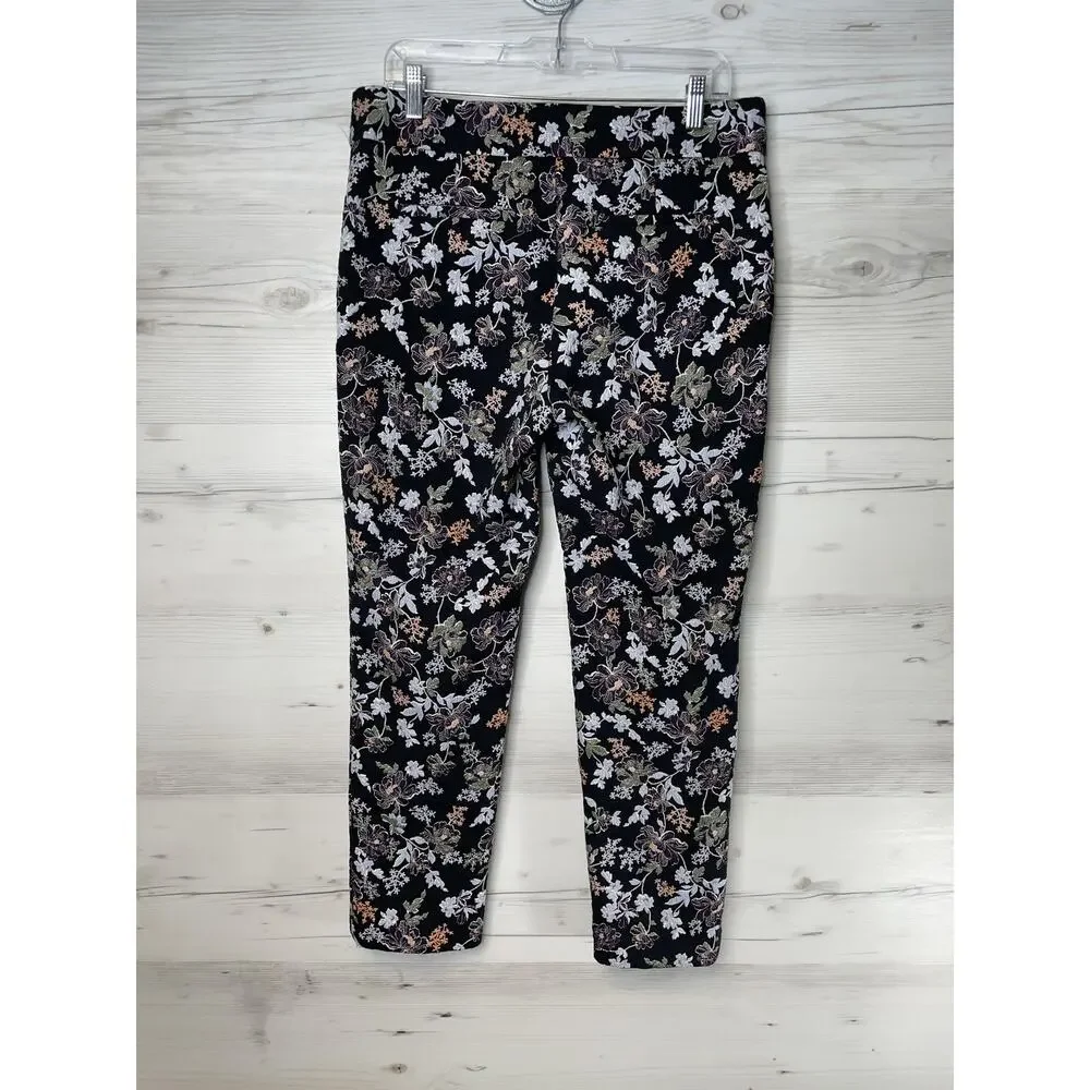 LOFT Pants Womens 6 Black Floral Marisa‎ Slim Fit Stretch Trousers Dress Modern